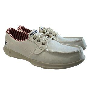 Skechers Goga Mat Boat Retro Sneakers Womens 7 Ivory Canvas Striped New 136064